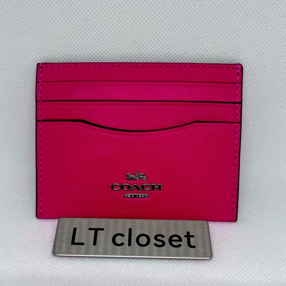 New Coach Slim Id Card Case - CBX13 Dragonfruit Pink Smooth Leather - Picture 1 of 4